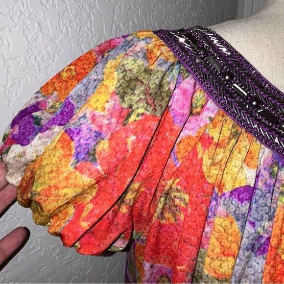 Argenti Floral Print Embellished Short Sleeve Baby Doll A-Line Dress - Picture 2 of 11